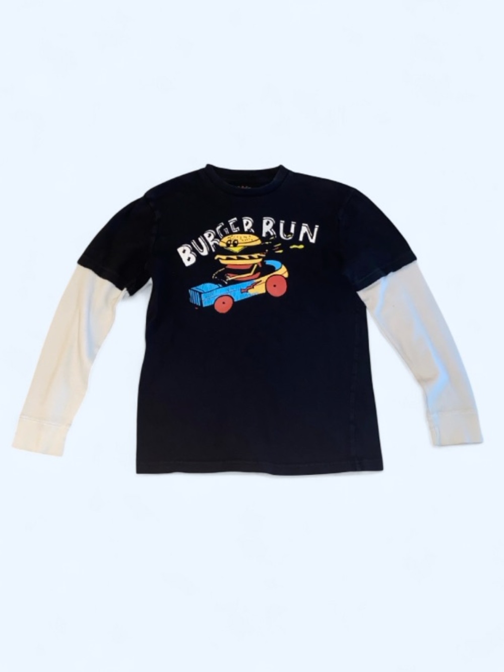 Kids 'Burger Run' Layered-Look Long Sleeve Tee - black & white